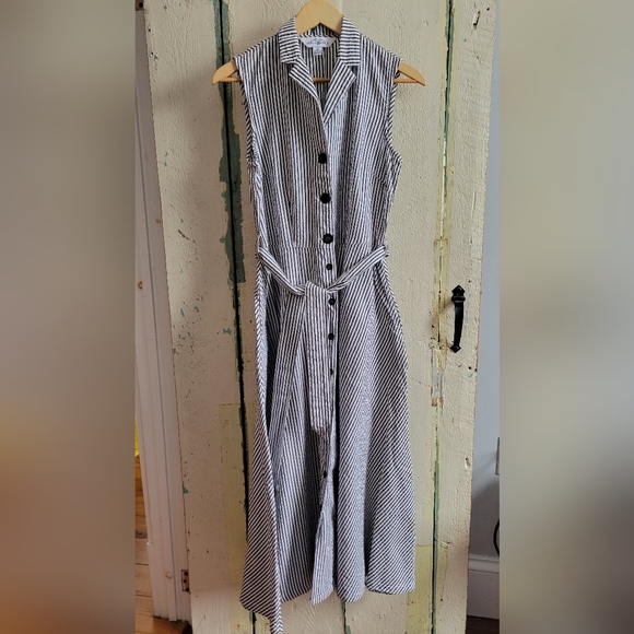 April Cornell Charcoal and White Striped Seersucker Dress - Picture 1 of 4